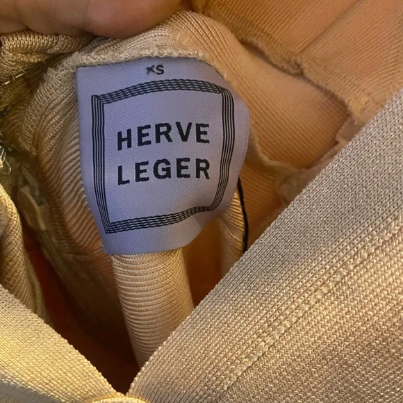 Herve Leger Champagne Gold Foil Knit Dress - Picture 4 of 13